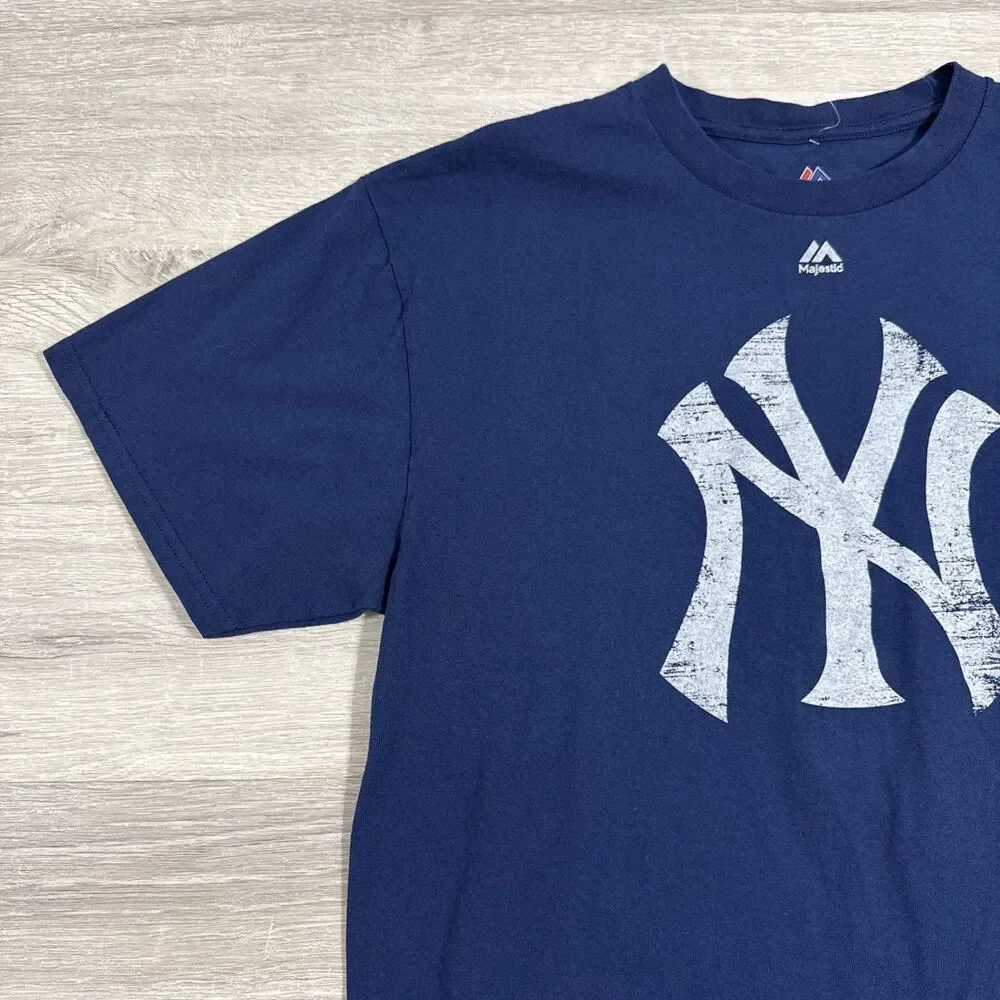 New York Yankees Shirt Dad Number 1 Majestic Men’s Blue Large Baseball Tee